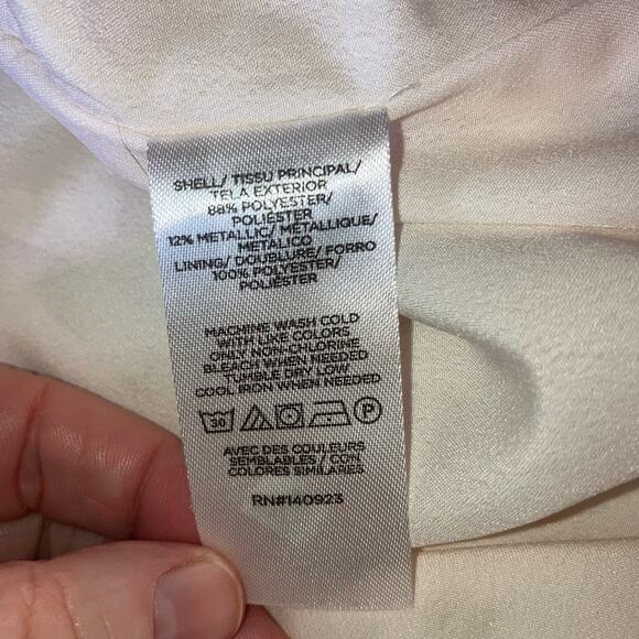 NWT Loft White and Gold Metallic Petite Ruffle Smocked Lined Sheer Blouse-Medium - Picture 12 of 13